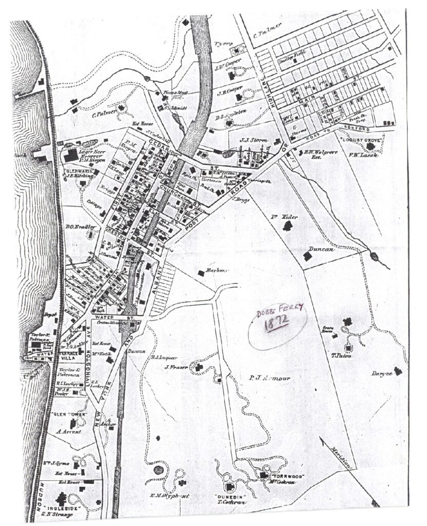 Map of the business district of Dobbs Ferry in 1871